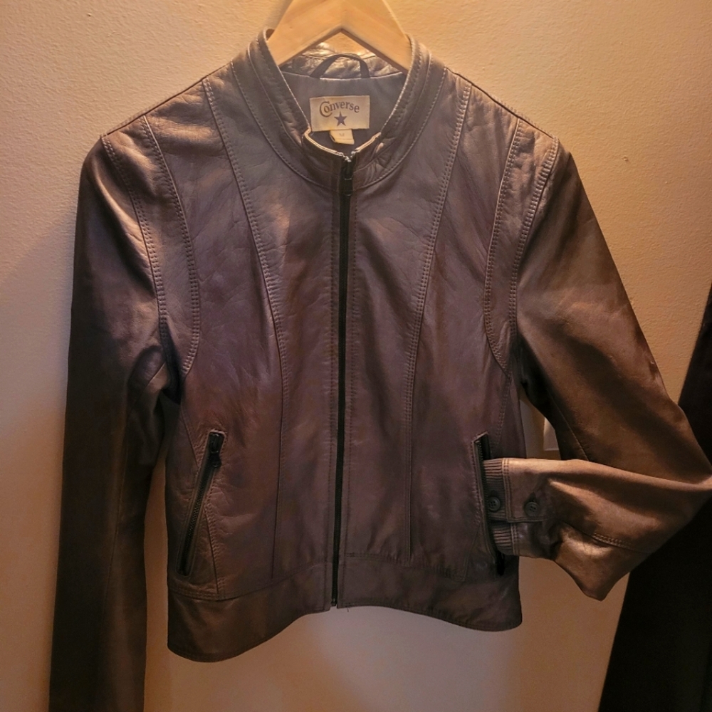 Converse size M women's 100% Genuine leather jacket.